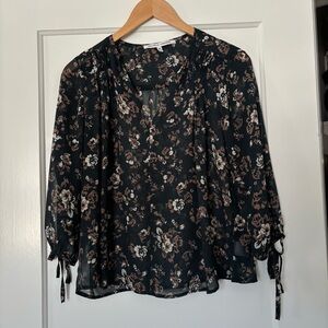 Collective Concepts Navy and Brown Floral 3/4 Sleeve Blouse